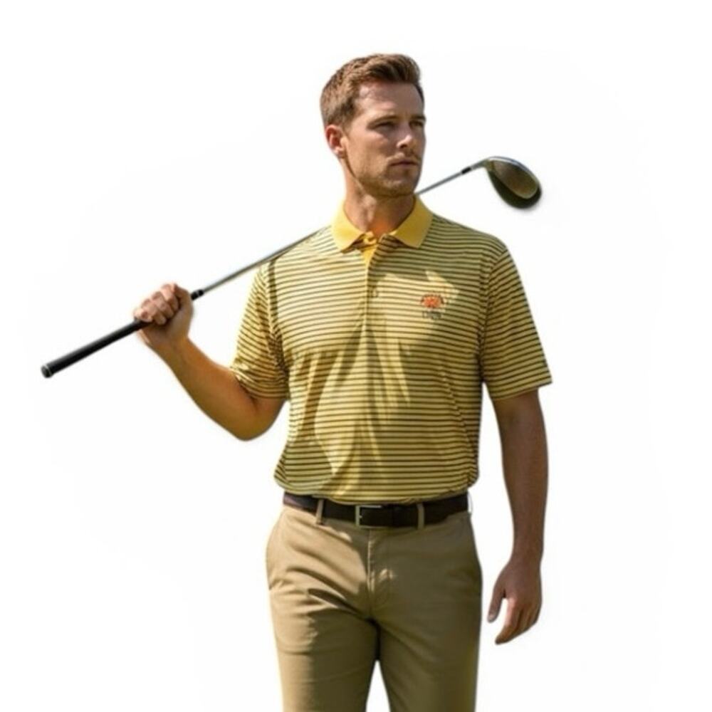 POLO GOLF Ralph Lauren Polo Shirt Yellow Blue Striped Cool Golf Crest Mens Large